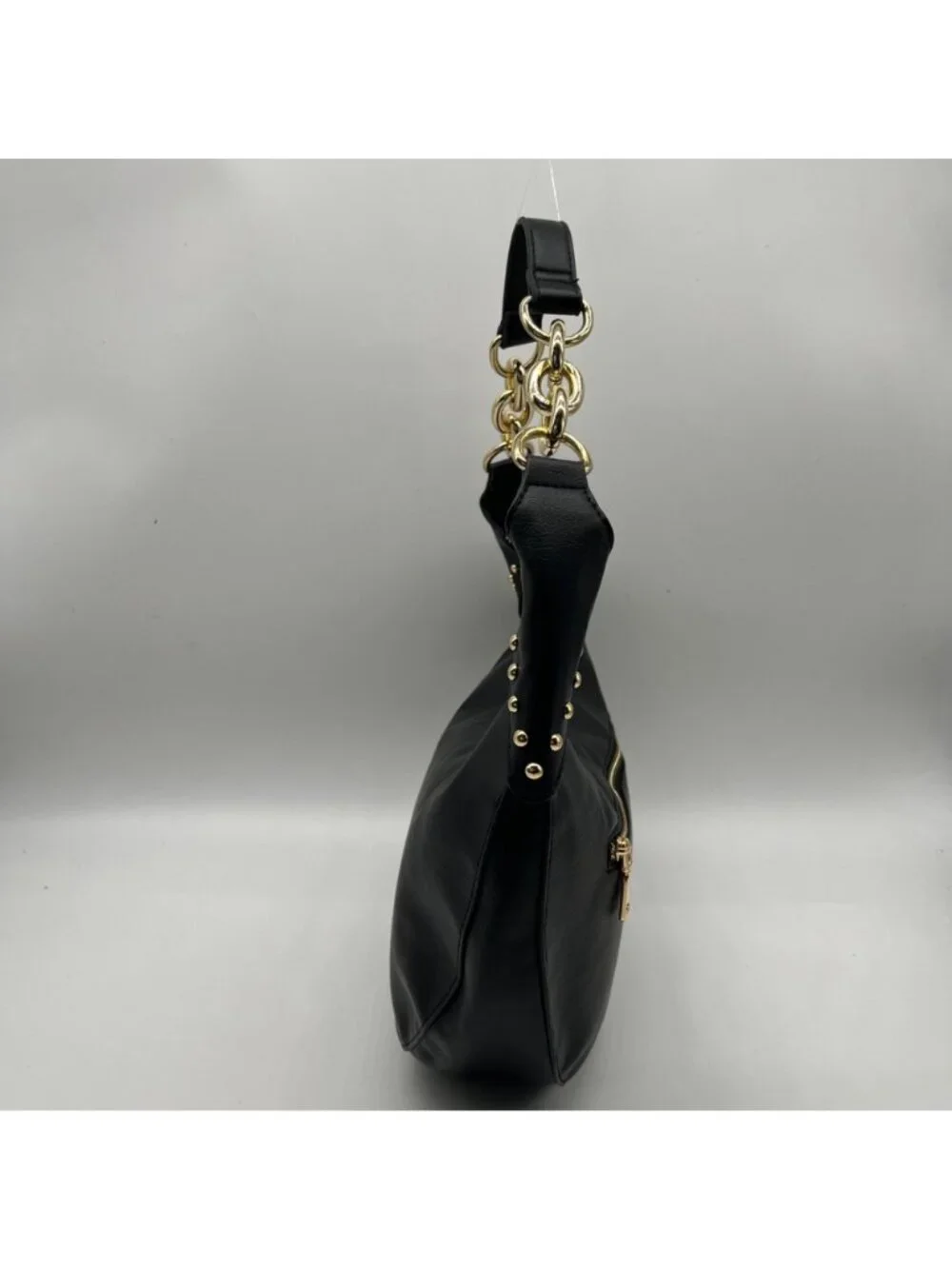 I.N.C. International Concepts Black Faux Leather Giannaa Medium Stud Hobo Bag